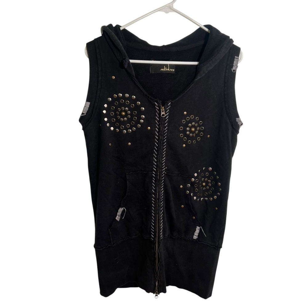 Akualani Hawaiian Women's Size Large Sleeveless Full Zip Hoodie Black Studded
